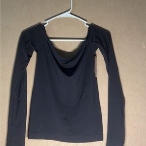 SKIMS Black Long Sleeve Off Shoulder Top